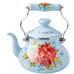 The Pioneer Woman Floral Red and Blue Enamel Tea Kettle